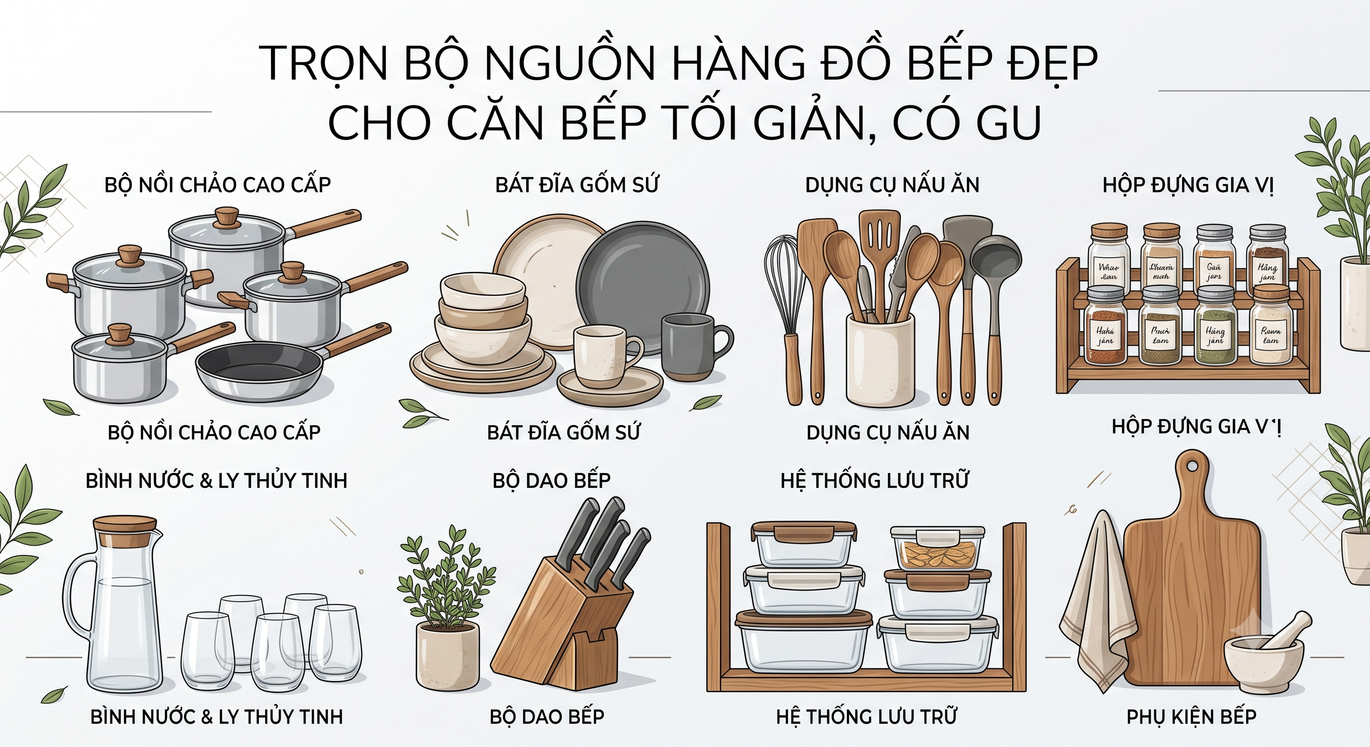 Trọn Bộ Nguồn Hàng Đồ Bếp Đẹp Cho Căn Bếp Tối Giản, Có Gu